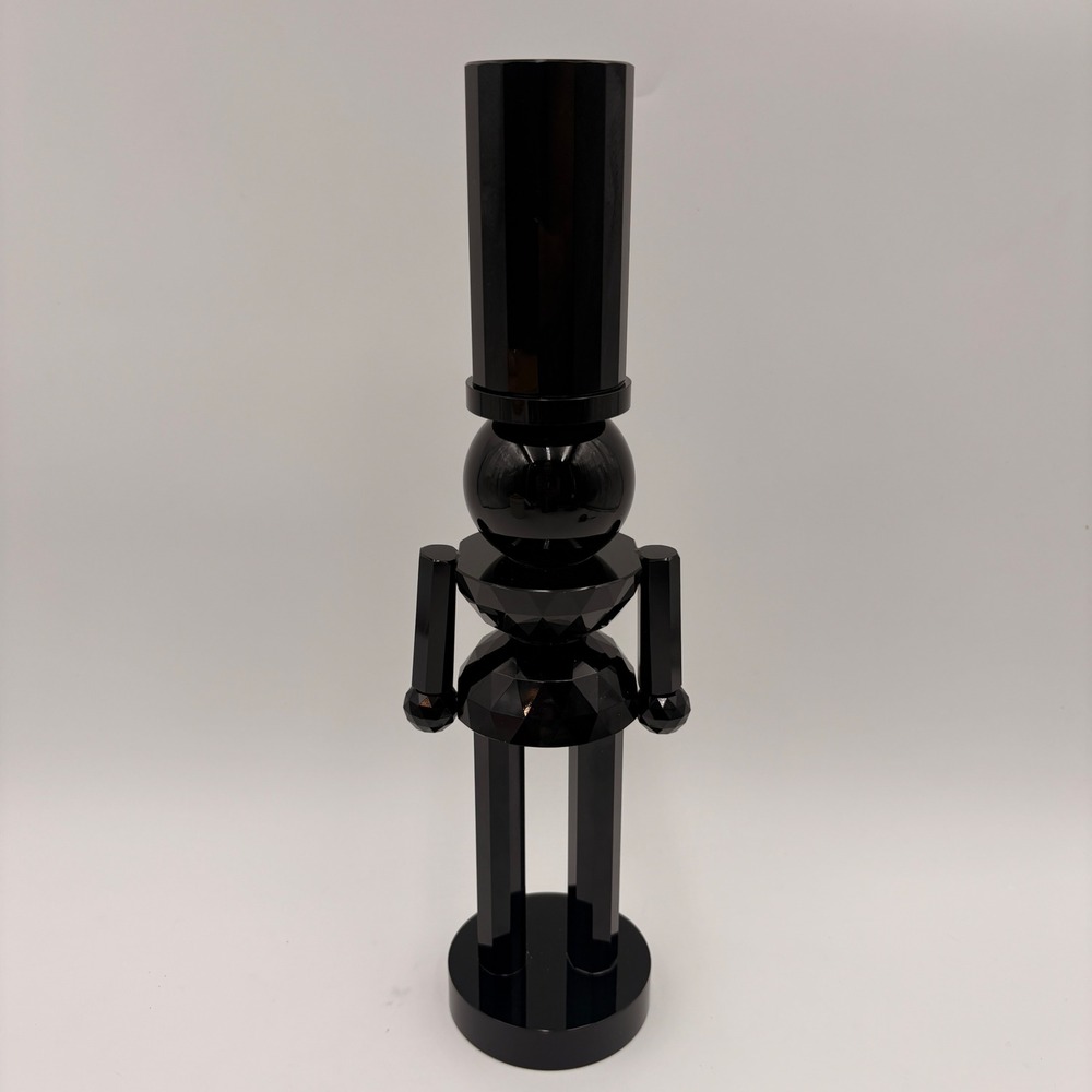 Modern Glossy Black Glass Nutcracker Figurine Faceted Geometric 14 Inch Decor